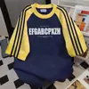 Camiseta de Verano Suelta de Manga Corta con Tres Rayas Estilo Coreano Diseño de Nicho Estampado de Letras Tops para Hombres y Mujeres