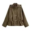 Para Exportación Transfronteriza Spot 2025 Otoño Nueva Ropa de Mujer Personalizada Chaqueta Verde Militar con Solapa con Capucha y Cordón en la Cintura para Mujer