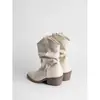 Botines Plisados Versátiles Estilo Vintage Nuevos Otoño/Invierno para Mujer, Puntiagudos con Tacón Grueso Estilo Vaquero Occidental, Estilo Étnico