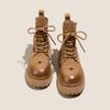 Botas Martin de Suela Gruesa para Mujer, Nuevas Botas de Cuero Estilo Británico para Primavera y Otoño, Botines Cortos de Moda para Motocicleta Versátiles que Aumentan la Altura con Forro de Felpa