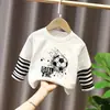 Camiseta de Algodão Manga Longa Infantil 2025 Novo Estilo Outono para Bebês Meninos Casual Fina Falsa Duas Peças