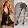 Sexy Bata de Noche Malla Transparente para Mujer Correa con Hebilla Delantera de Corte Bajo Vestido de Noche Apasionado No Necesita Quitarse Transparente Qqny Venta al por Mayor