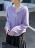 26 Outono Novo Estilo Blusa Estilo Coreano Seda Caxemira Escovado Cor Sólida Gola Redonda Manga Longa Versátil Malha Cardigan para Trabalho para Mulheres