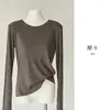 Camiseta sin dedos de estilo minimalista para mujer, de Tencel y seda de morera, nueva para otoño/invierno, cuello redondo, manga larga, corte holgado, adelgazante, capa base