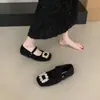 Zapatos de Felpa con Suela Plana, Hebilla Cuadrada de Pedrería, Peludos para Otoño e Invierno, Nuevo Estilo 2025, Elegantes Zapatos Mary Jane, Zapatos Cálidos de Algodón para Mujer