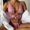 Maiô Feminino de Cor Sólida, Novo Rosa Brilhante Sexy Vazado Amarrado Estilo Europeu e Americano Ins, Atacado em Estoque
