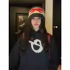 Moletom com Capuz Estampado Interessante Estilo Coreano para Mulheres no Outono e Inverno Visual Solto Emagrecedor Forrado com Fleece Espessado Versátil Tops de Casal