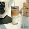 Copo de vidro de grande capacidade, caneca gigante com alça, tampa e canudo para uso no escritório, copo de café e água para meninas