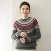2025 Nova Malha de Cashmere Feminina Outono e Inverno Estilo Retrô Jacquard Fair Isle Moda Doce Malha Tricotada