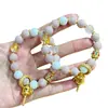 Producto genuino de zona escénica: Cuentas de porcelana color gris macarrón-rosa con diseño de corazón-sutra blanco, pulsera para mujer, cuentas de vidrio color ceniza de incienso, pulsera auspiciosa con pan de oro, cuentas de vidrio