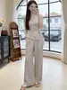 Traje Feminino Moderno 2026 Verão Novo Elegante Slim-Fit Sem Mangas Conjunto Elegante Top e Calça Wide-Leg Conjunto de Duas Peças