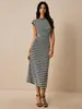 Vestido Largo Casual con Bloques de Color y Rayas para Mujer, Manga Corta, Cuello Redondo, Cintura Ajustable, Transfronterizo Europeo y Americano, Moda Amazon 2026