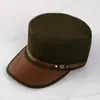 Chapéu de Aba Plana Bordado Pronto para Usar Retro Couro Aba Chapéu Alto Proteção Solar Pesca Boné com Aba Ajustável Militar