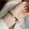 Ins Novo Estilo Chinês 4mm Pulseira de Cristal Calcedônia Verde Círculo Único Mulheres Ágata Vermelha Preservação de Cor Areias Antigas Pulseira Lótus