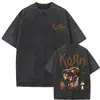 Camiseta Masculina Korn Ftl 25 Follow the Leader Estampada Frente e Verso Rock Gothic Casual Oversized Masculina