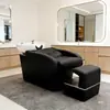 Cama de champú para peluquería, lavabo de cerámica, simple, semi-reclinable, para peluquería, con cama de enjuague ligero