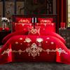 Venta al por mayor del fabricante Elegante Juego de Bordado para Boda de Cuatro Piezas Set de Cama de Boda Rojo de Algodón Puro de 100 Hilos Juego de Varias Piezas