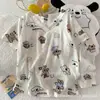 Pijama de Dibujos Animados para Mujer Verano Algodón Nube Manga Corta Pantalones Cortos Niñas Cuello en V Ropa de Casa Portátil para Verano Traje Holgado