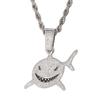 Colar de Corrente Cubana de Liga Metálica com Pingente de Tubarão Sorridente Totalmente Cravejado de Diamantes Hip-Hop Estilo Europeu e Americano Exagerado