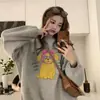 Moletom pullover com estampa de desenho animado retrô americano, gola redonda, para mulheres, novo estilo casual solto de outono 2026, sem capuz