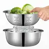 Escorredor de Aço Inoxidável 304 Bacia para Lavar Arroz Lavar Vegetais Cesta de Frutas Espessada Massa de Amassar Bater Ovos Tigela de Sopa Tigela de Tempero Cesta de Drenagem
