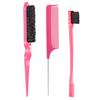 Amazon oferta caliente peluquería peine de púas de acero tres filas peine para cabello invertido cepillo para cejas de doble cabezal juego de tres piezas maquillaje recogido peine de púas traje