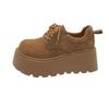 Sapatos de Plataforma de Bico Profundo com Cadarço Estilo Britânico Primavera 2025 para Mulheres Baixinhas, Mocassins de Sola Grossa que Aumentam a Altura, Sapatos Femininos Casuais Versáteis