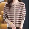 Cárdigan de punto a rayas para mujer con cuello redondo, nueva moda primavera/otoño, prenda exterior de corte holgado, abrigo suéter color block
