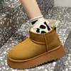 2026 Botas de Nieve Gruesas de Suela Gruesa, Tubo Corto Cálidas, de Estilo Nuevo, que Aumentan la Altura para Mujer, Zapatos de Algodón Grueso Integrados de Cuero y Piel Forrados de Felpa de Invierno