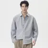 Camisa de Manga Larga para Hombre Holgada Casual Ropa de Otoño Algodón Puro Color Sólido Falso Dos Piezas Superior Estilo Ligero Maduro Camisa Chaqueta con Solapa