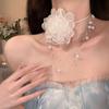Collar de camelia negra para mujer, gargantilla oscura de lolita, cadena para clavícula, correa para el cuello con especias de sirvienta de abstinencia
