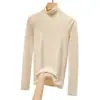 H319 Gola Redonda Outono e Inverno Gola Meia Alta Lã Felpada Base Camada Base Feminina com Lã Adicionada e Espessada Camisa Térmica de Gola Média Preto e Branco