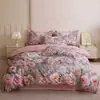 Luxo Leve Americano Algodão Longo Conjunto de Quatro Peças Algodão Puro Estampa Floral Capa de Edredom Lençol de Cama Quatro Estações 1,8m Roupa de Cama