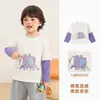 Ropa Infantil Kaka Panda Camiseta de Manga Larga Falsa de Dos Piezas para Niños Ropa de Otoño para Niñas Ropa Interior para Bebés Top de Otoño para Niños