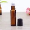 Disponível para Atacado Frascos Dispenser Cosméticos 10ml Âmbar Marrom Azul Fosco Esfera de Aço Rolha Roller Frascos de Vidro Roller