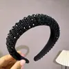 Faixa de Cabelo Esponja com Contas Retrô Europeia e Americana, Tiara de Cabelo de Cristal Feita à Mão Barroca, Adorno de Cabeça Grande de Cano Alto para Mulheres, Acessório de Cabelo Elegante para Senhoras
