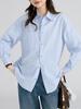 Camisa elegante de rayas para mujer, nueva primavera 2025, de algodón puro, estilo británico, holgada, de manga larga, con borde cruzado.