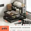 Suporte Drenante Multifuncional Transfronteiriço para Uso Doméstico, Bancada de Cozinha, Porta-Pratos e Tigelas, Suporte para Tábua de Corte, Prateleira de Armazenamento, Organizador de Utensílios de Grande Capacidade