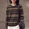 Cárdigan de lana fina con bloques de color estilo francés para mujer, nuevo modelo otoño 2026, suéter jacquard Fair Isle con superposición de bloques de color a rayas