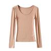 AliExpress Otoño e Invierno Europeo y Americano Camiseta Básica de Color Sólido para Mujer Cuello Redondo Ajustada Adelgazante Sexy Manga Larga Top Multicolor