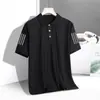 Camisa polo masculina de seda gelada 2026 novo estilo de verão, camiseta de manga curta com gola de lapela, top casual respirável masculino de secagem rápida para negócios
