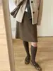 Não recomendado D! Saia midi de tricô versátil Ins para mulheres, outono e inverno, temperamento retrô Maillard, saia midi macia e acetinada em A