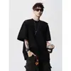Camiseta Masculina de Manga Curta com Caimento Solto, Verão Americano High Street Desconstruída com Gola Redonda, Design de Marca Tendência