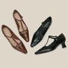 H686-5 Sapatos Mary Jane Femininos Retro Marrons Respiráveis de Salto Alto Bico Fino Novo Estilo Outono e Inverno com Sapatos de Saia
