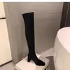 Botas altas hasta la rodilla para mujer, nuevo estilo otoño e invierno 2025, punta cuadrada, tacones altos gruesos, botas ajustadas para mujeres menudas, botas elásticas de tubo alto