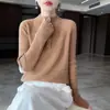 Otoño e invierno 2026 nuevo tejido de punto de lana pura de cuello medio medio abierto de manga larga para mujer color liso top suéter de lana acanalado