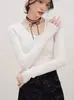 Suéter de tricô de lã com decote V suave estilo francês para mulheres, camisa base elástica slim fit para outono e inverno, macio e confortável para o trajeto