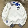 Moletom Duas Peças Spliced Jovem Estilo College Japonês para Mulheres Outono e Inverno 2025 Solto Casual Gola Polo