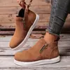 Novos tênis casuais de camurça de cano alto femininos de tamanho grande para outono e inverno, estilo europeu e americano, tênis casuais de painel de camurça com zíper duplo