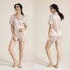 Pijamas Europeus e Americanos Amazon Feminino Verão Listrado Cor Pura Básico Manga Curta Shorts Casual Conjunto Feminino para Casa 2349